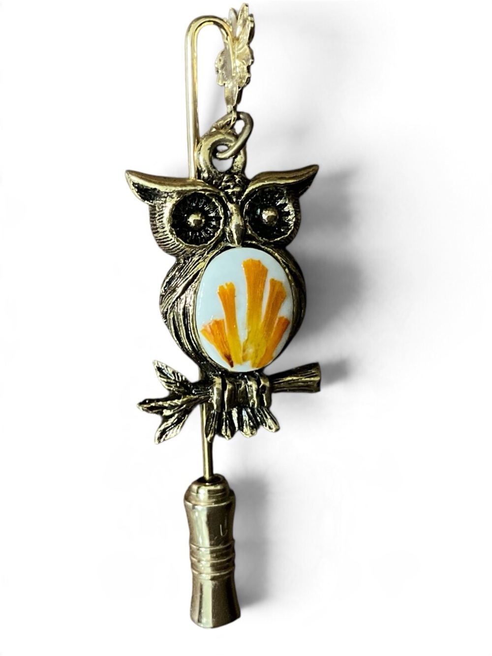Vintage Owl Brooch Pin Orange Enamel Figural Jewelry Unusual Design